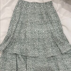 Cotton On Sage Green & White Leopard Tiered Maxi Skirt